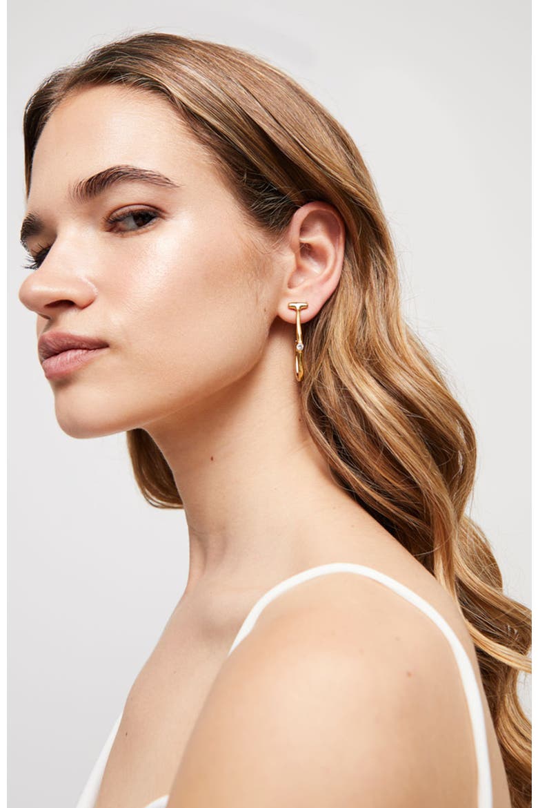 18K Gold-Plated Hoop Earrings with White Topaz, Alternate, color, Gold