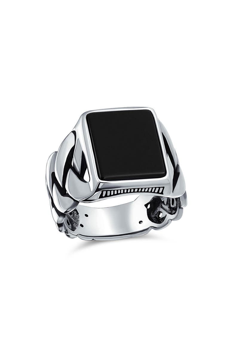 Men's Sterling Silver Semiprecious Stone Signet Ring, Main, color, BLACK