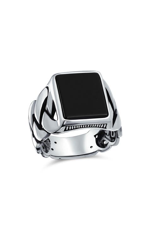 Men's Sterling Silver Semiprecious Stone Signet Ring
