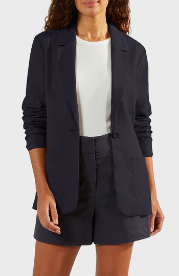 Matty M . Bronson Linen Blend Blazer In Blue