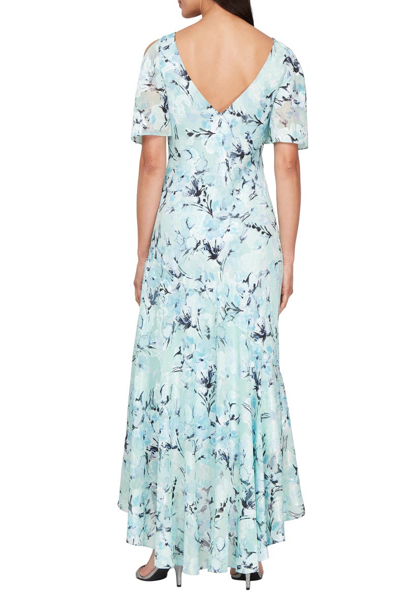 Alex Evenings Floral High-Low Chiffon Gown, Alternate, color, Mint Multi