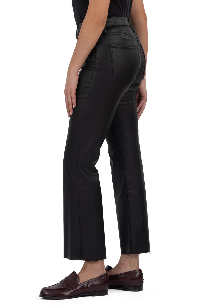 KUT from the Kloth Kelsey Coated High Waist Raw Hem Kick Flare Jeans, Alternate, color, Black