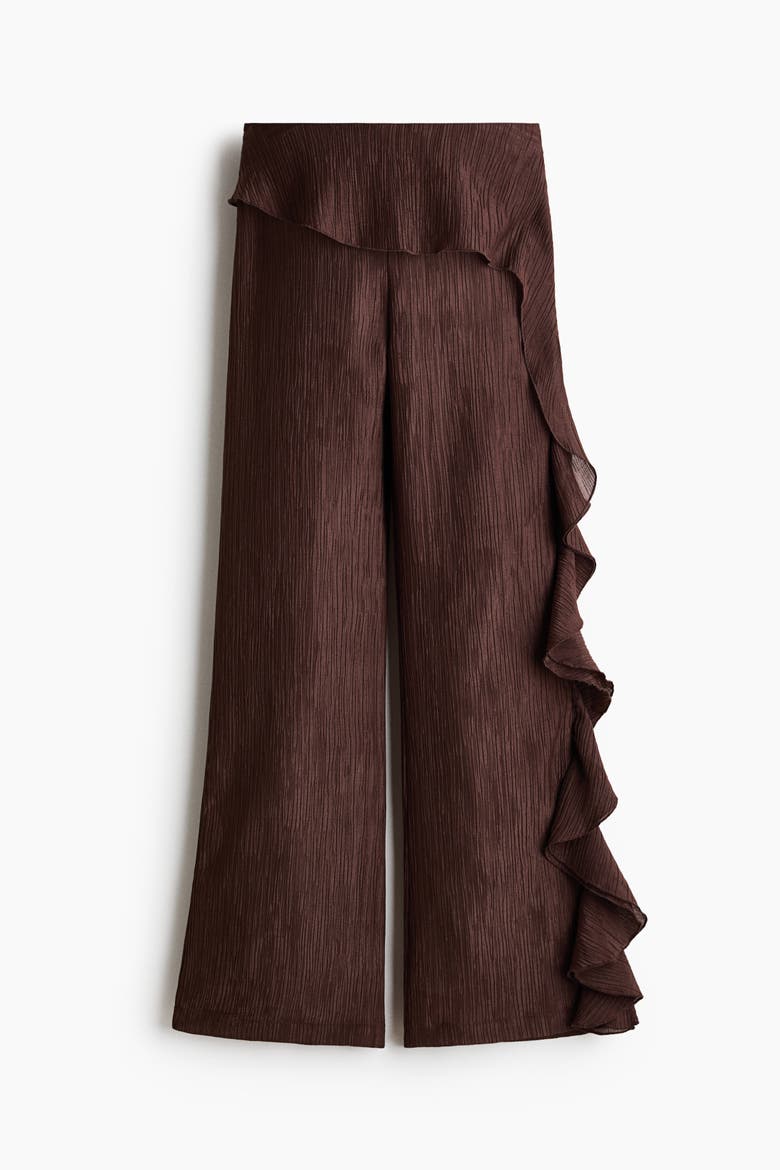 Flounced Crinkled Pants, Alternate, color, Dark brown