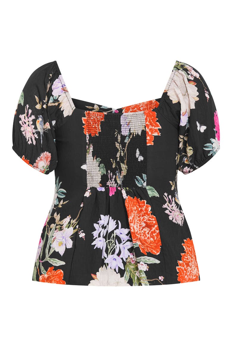 Daydreams Floral Puff Sleeve Peplum Top, Alternate, color, BLK BOTANIQUE B