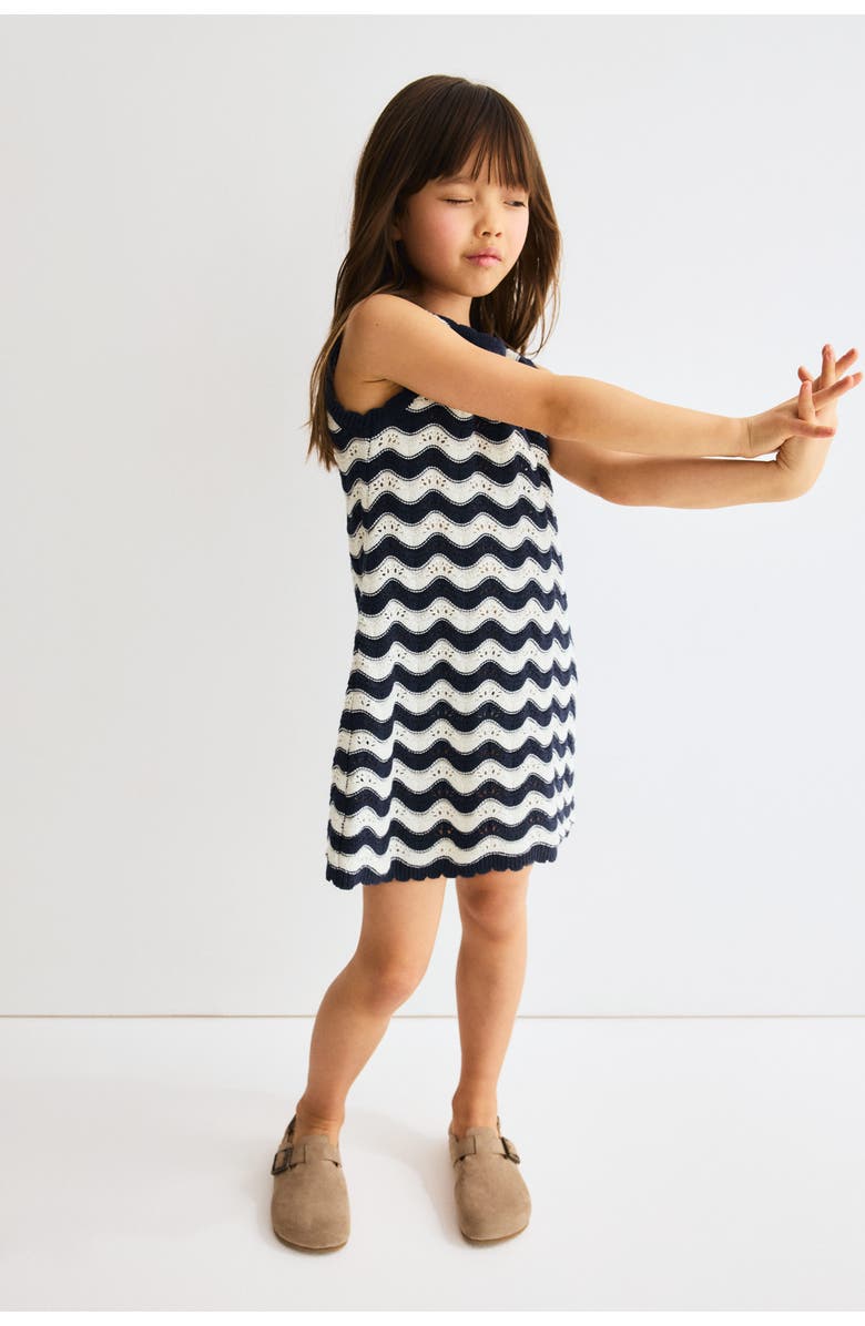 H&M Appliquéd open-knit dress, Alternate, color, Navy Blue/Striped