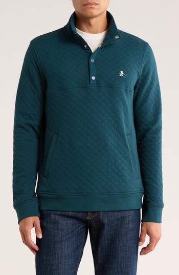Original Penguin Quilt Stitch Button Half Jacket In Green