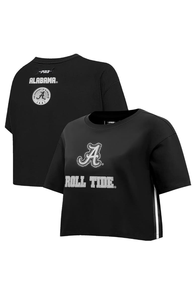 Women's Pro Standard Black Alabama Crimson Tide Rhinestone & Pearl Boxy Cropped T-Shirt, Main, color, Black