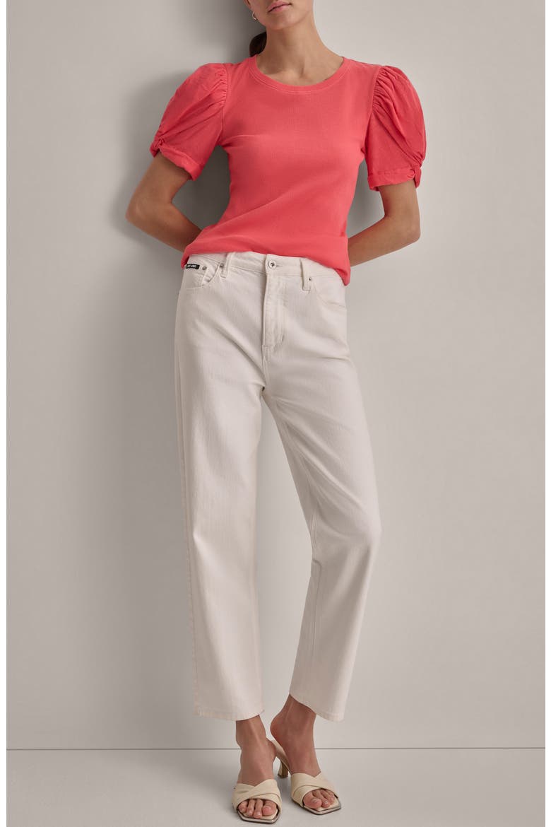 Twist Sleeve Rib Top, Alternate, color, BEACH CORAL