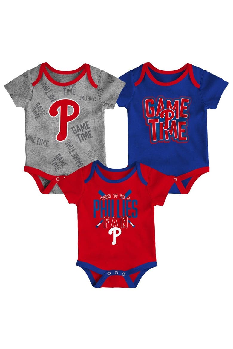 Newborn & Infant Philadelphia Phillies Red/Royal/Heathered Gray Game Time Three-Piece Bodysuit Set, Main, color, Red