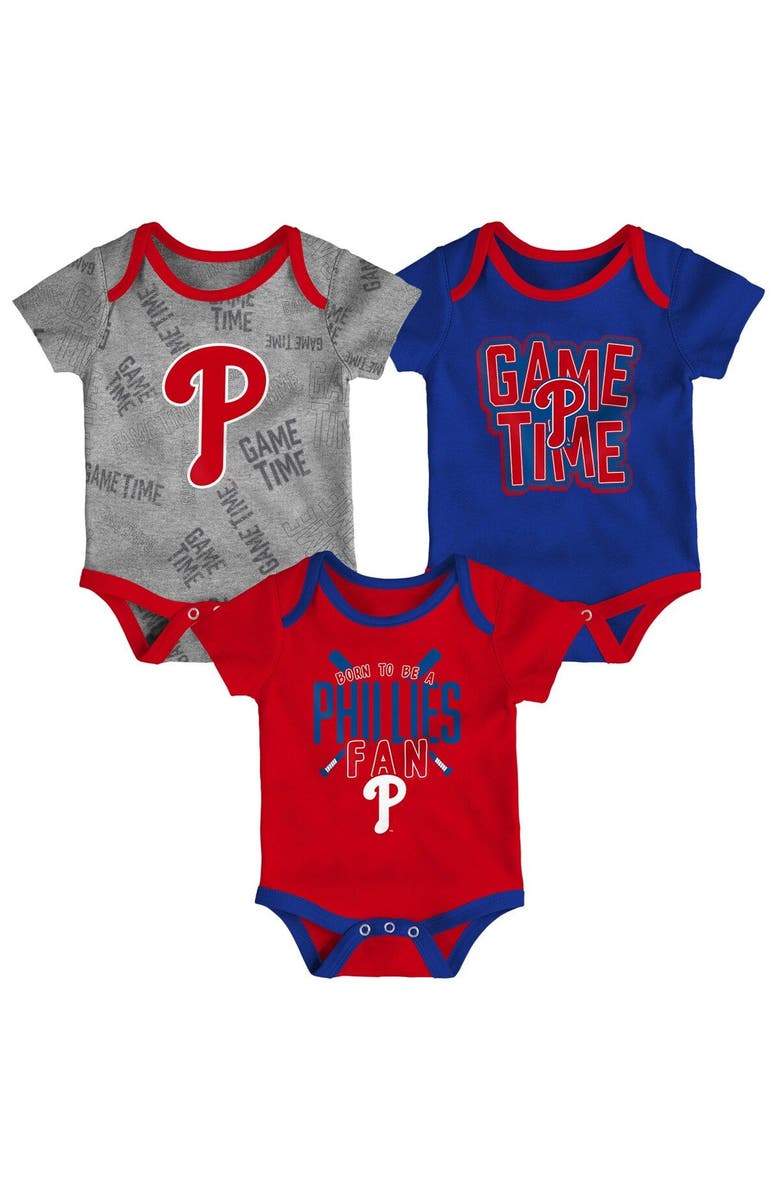 Outerstuff Newborn & Infant Philadelphia Phillies Red/Royal/Heathered Gray Game Time Three-Piece Bodysuit Set, Main, color, Red