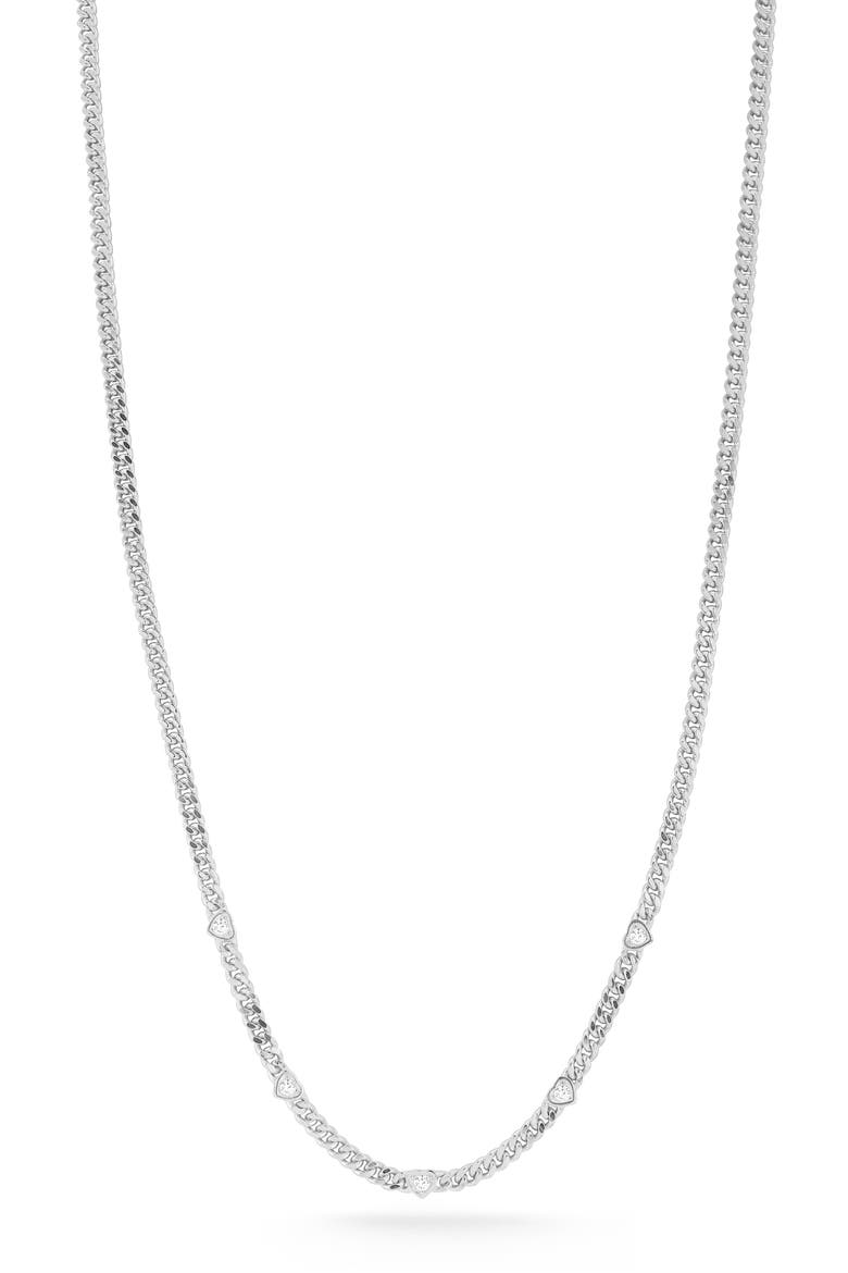 Cubic Zirconia Heart Curb Chain Necklace, Main, color, SILVER