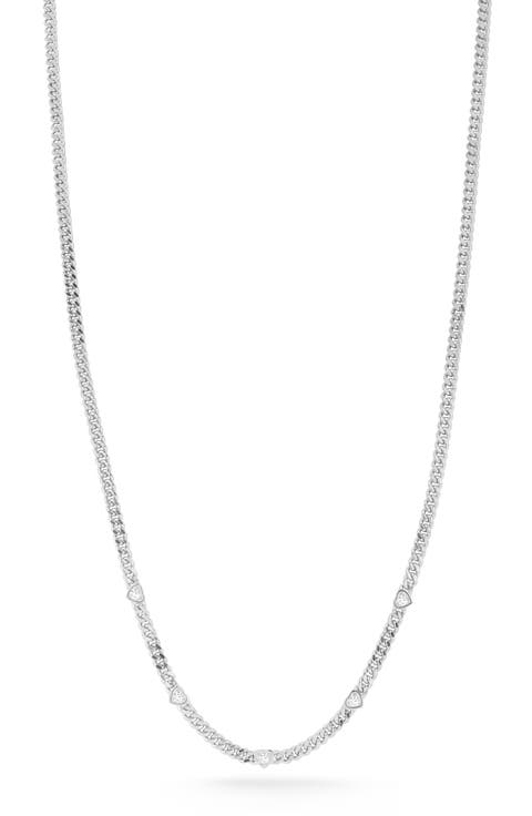 Cubic Zirconia Heart Curb Chain Necklace