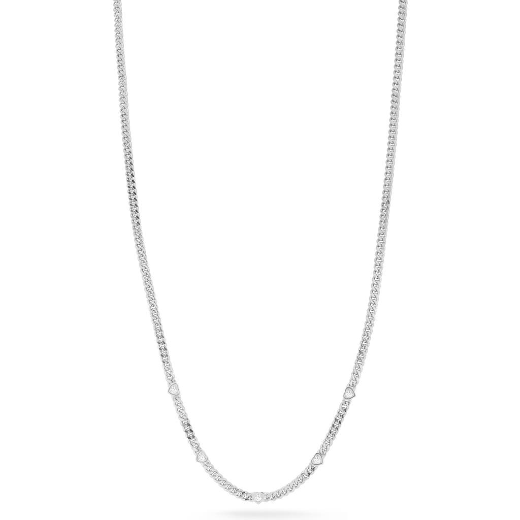Chloe & Madison Chloe And Madison Cubic Zirconia Heart Curb Chain Necklace In Silver