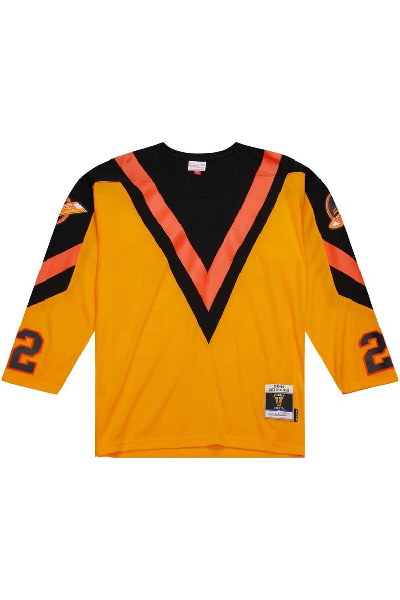 Men's Mitchell & Ness Dave Williams Yellow Vancouver Canucks Men's 1981/82 Blue Line Player Jersey, Alternate, color, Yellow