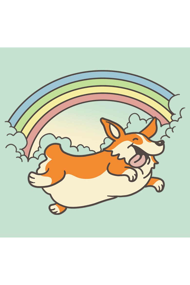 Girl's Lost Gods Cloudy Rainbow Corgi  Graphic T-Shirt, Alternate, color, Mint