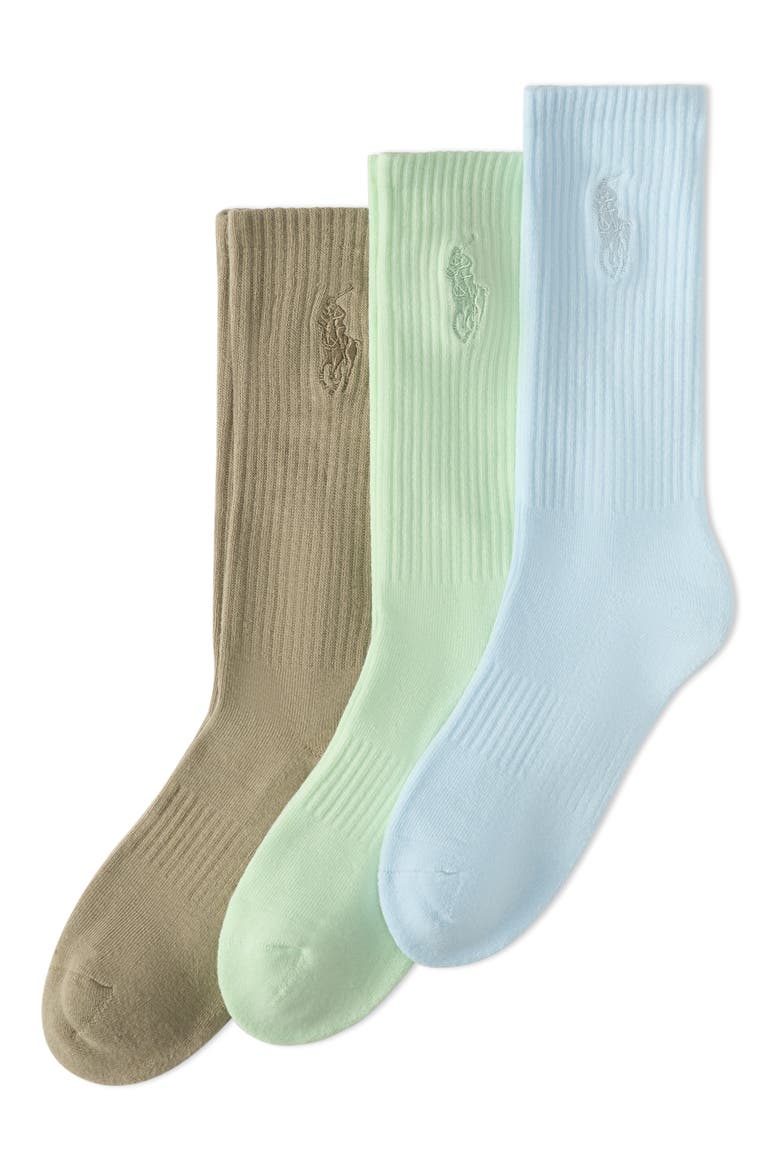 Assorted 3-Pack Washed Cotton Blend Crew Socks, Main, color, BLUE MULTI