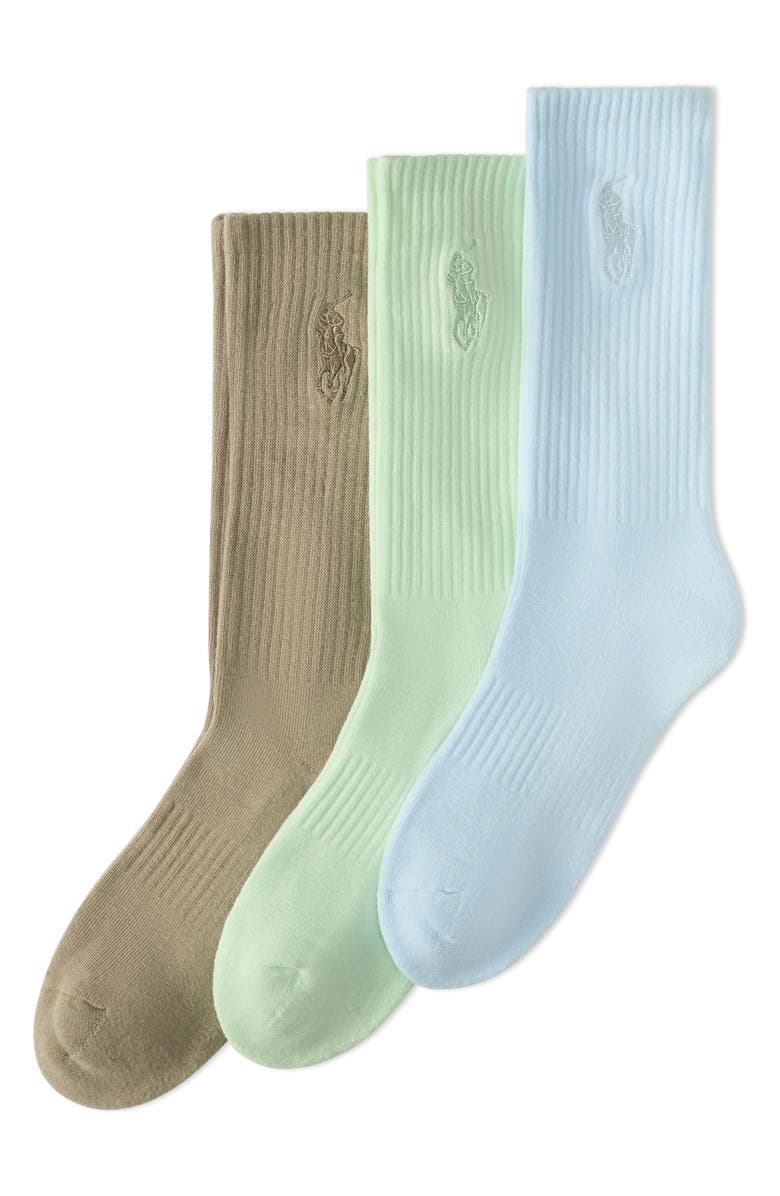 Polo Ralph Lauren Assorted 3-Pack Washed Cotton Blend Crew Socks, Main, color, Blue Multi