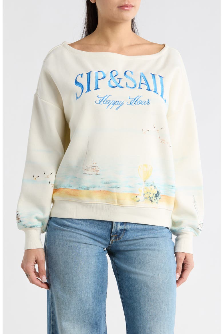 Sip & Sail Off The Shoulder Sweatshirt, Main, color, MARSHMALLOW