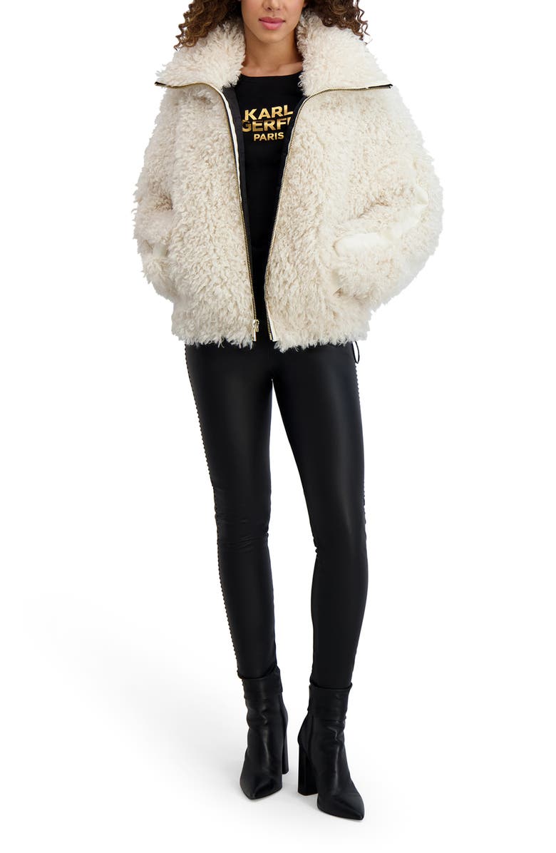 KARL LAGERFELD PARIS Oversize Shaggy Faux Fur Jacket, Alternate, color, Oyster