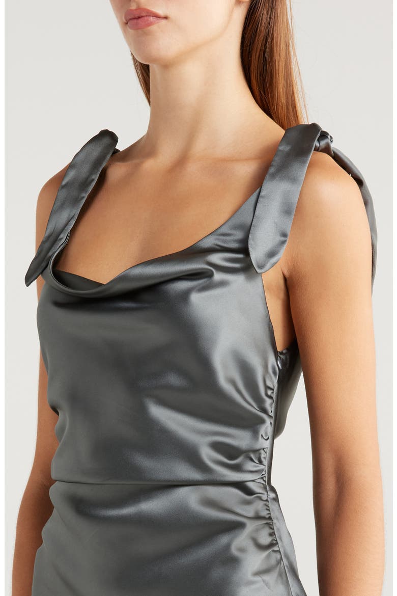 Selma One-Shoulder Satin Gown, Alternate, color, STEEL GRAY