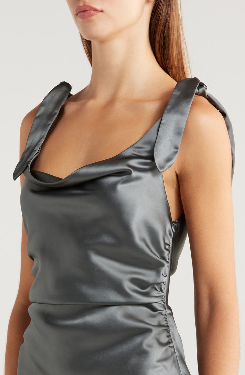 Petal & Pup Selma One-Shoulder Satin Gown, Alternate, color, Steel Gray
