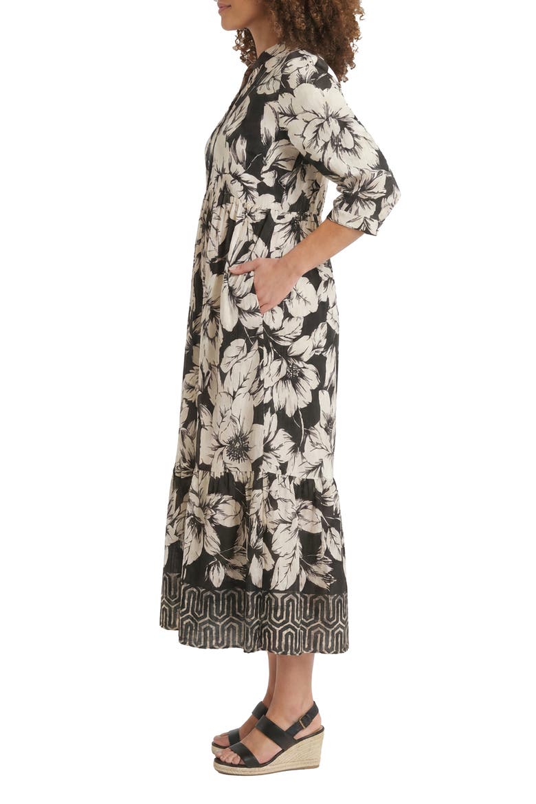 Floral Empire Waist Midi Dress, Alternate, color, BLACK/ONYX/EGGNOG