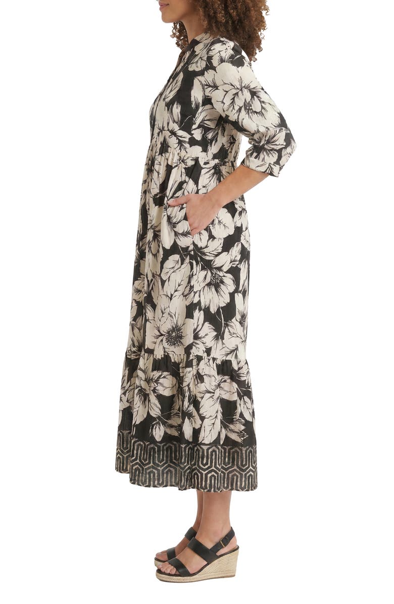 London Times Floral Empire Waist Midi Dress, Alternate, color, Black/ Onyx/ Eggnog