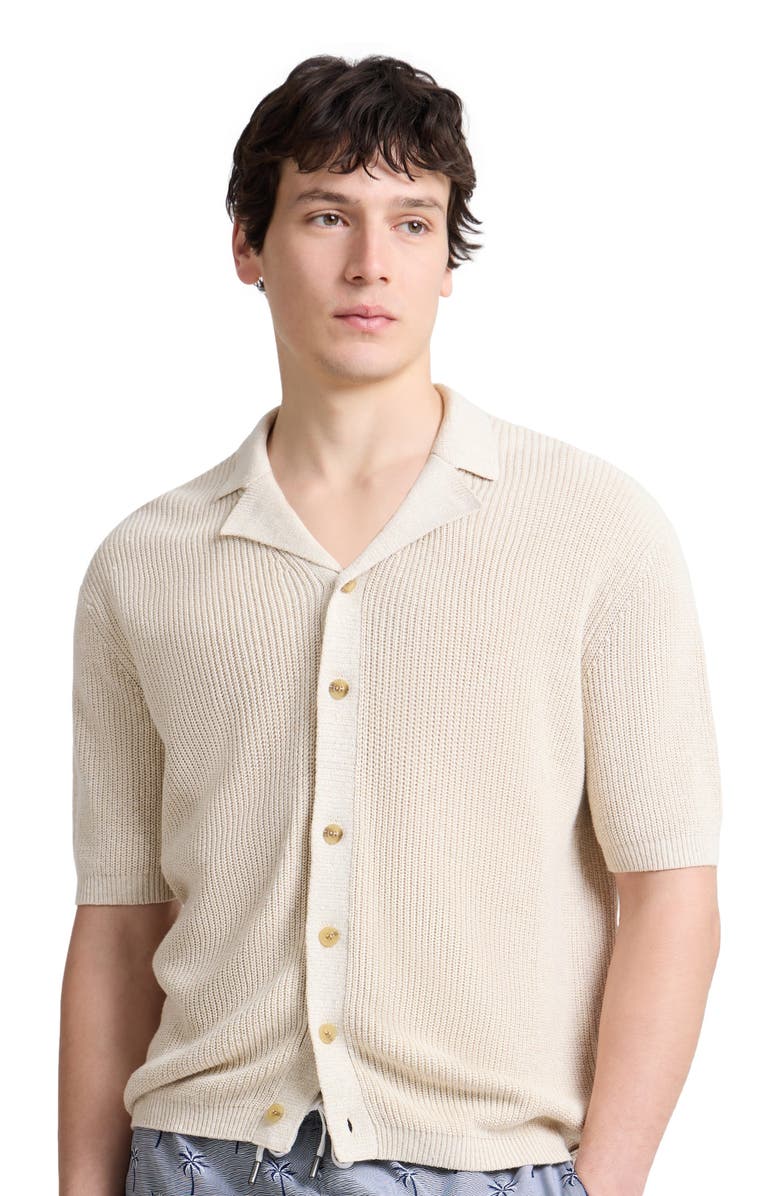 Onia Silk Linen Camp Shirt, Alternate, color, Melange Taupe