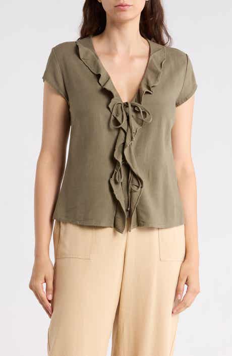 Ellen Tracy Ruffle Tie Front Top