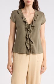Ellen Tracy Ruffle Tie Front Top