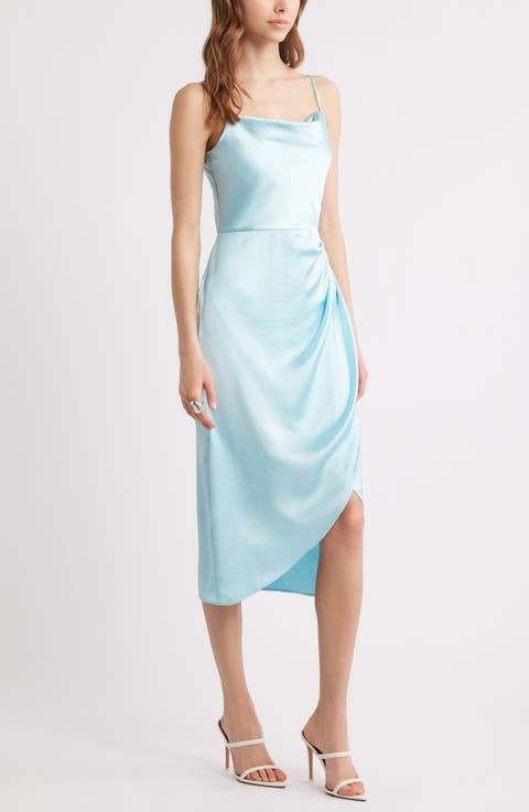 Cowl Neck Satin Midi Dress