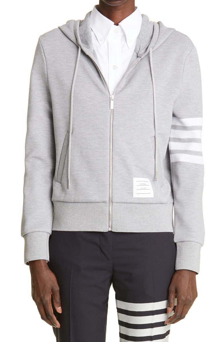 Thom Browne 4-Bar Detail Ottoman Rib Cotton Hoodie, Main, color, 