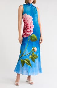 Elie Tahari The Sonja Garden Escape Sleeveless Silk Blend Maxi Dress