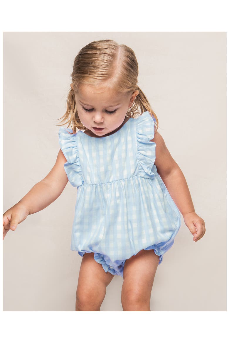 Gingham Ruffled Romper, Alternate, color, BLUE