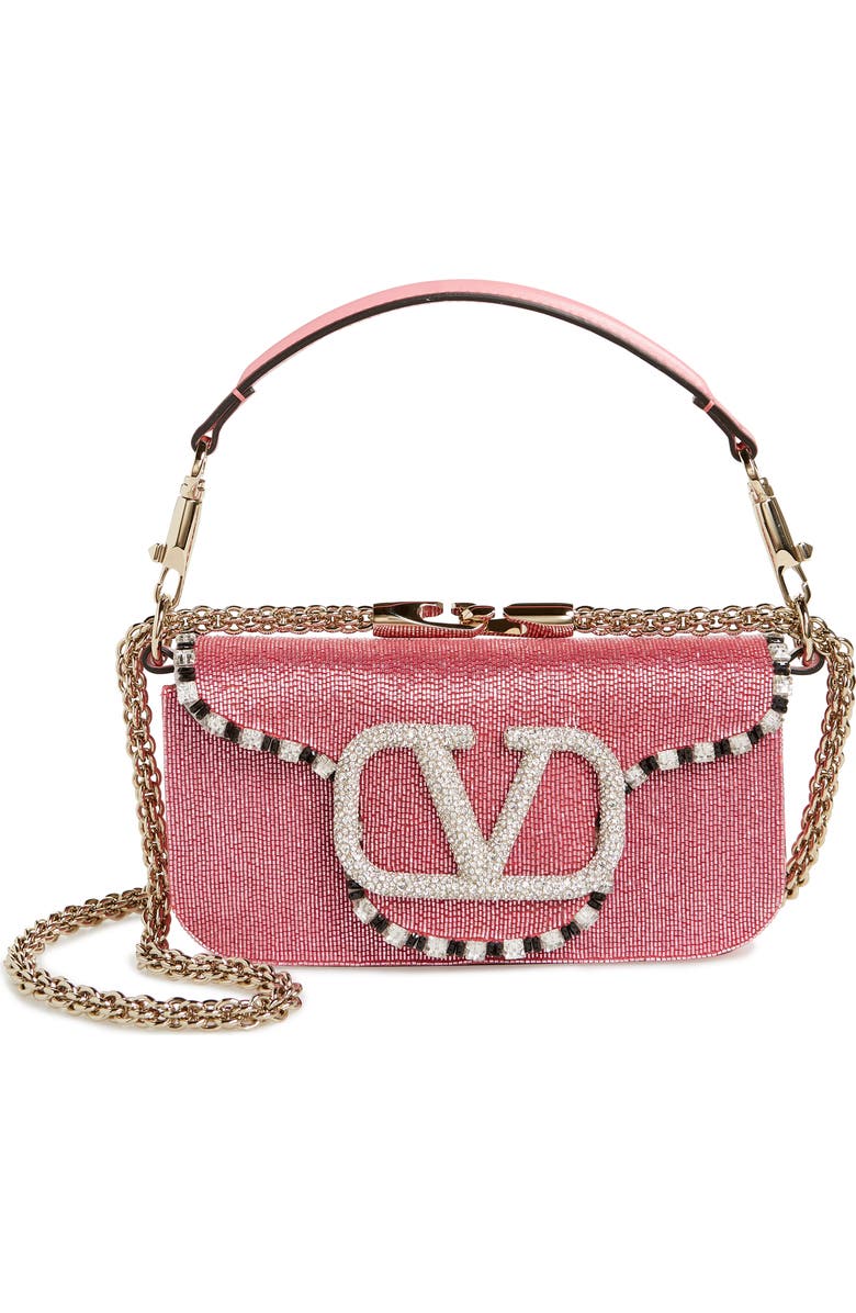 Valentino Garavani Small Locò Embellished Silk Shoulder Bag, Main, color,