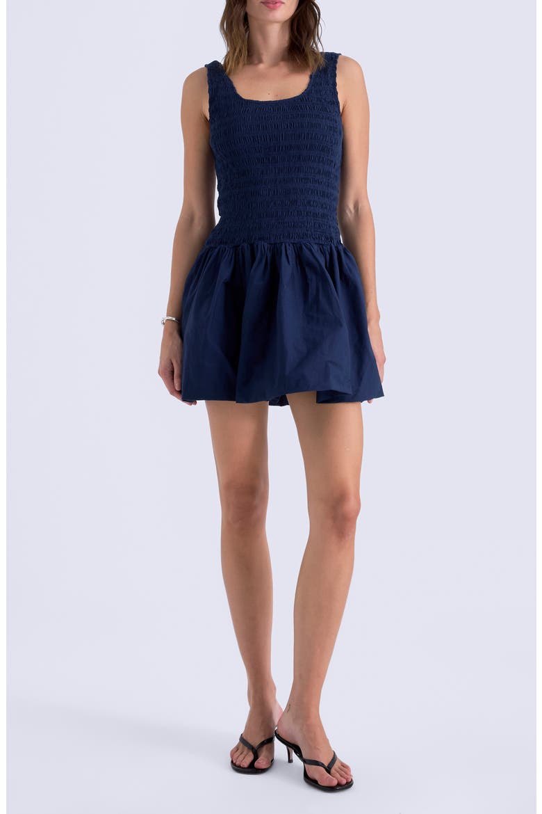 Ilona Smocked Bodice Fit & Flare Minidress, Main, color, PEACOAT