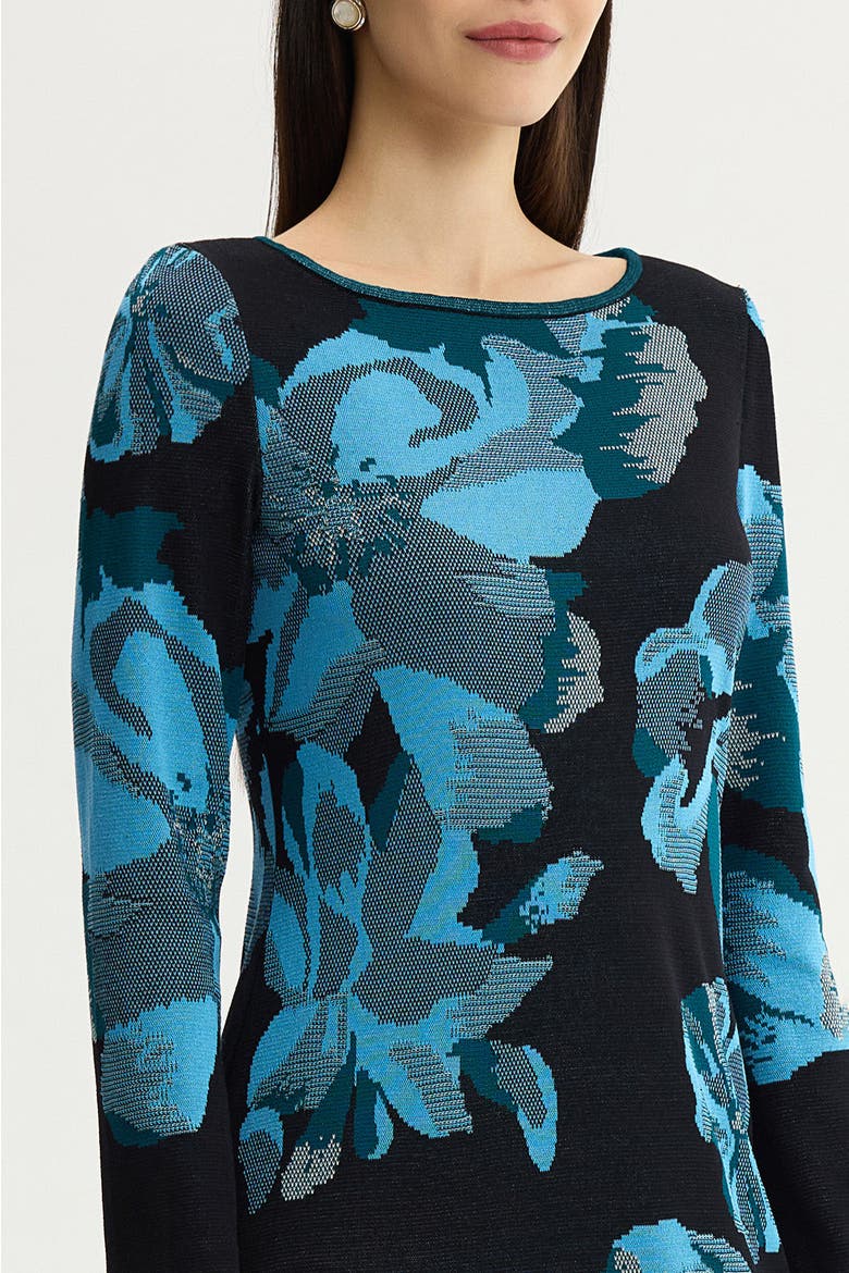 Floral Jacquard Soft Knit Midi Dress, Alternate, color, Deep Teal