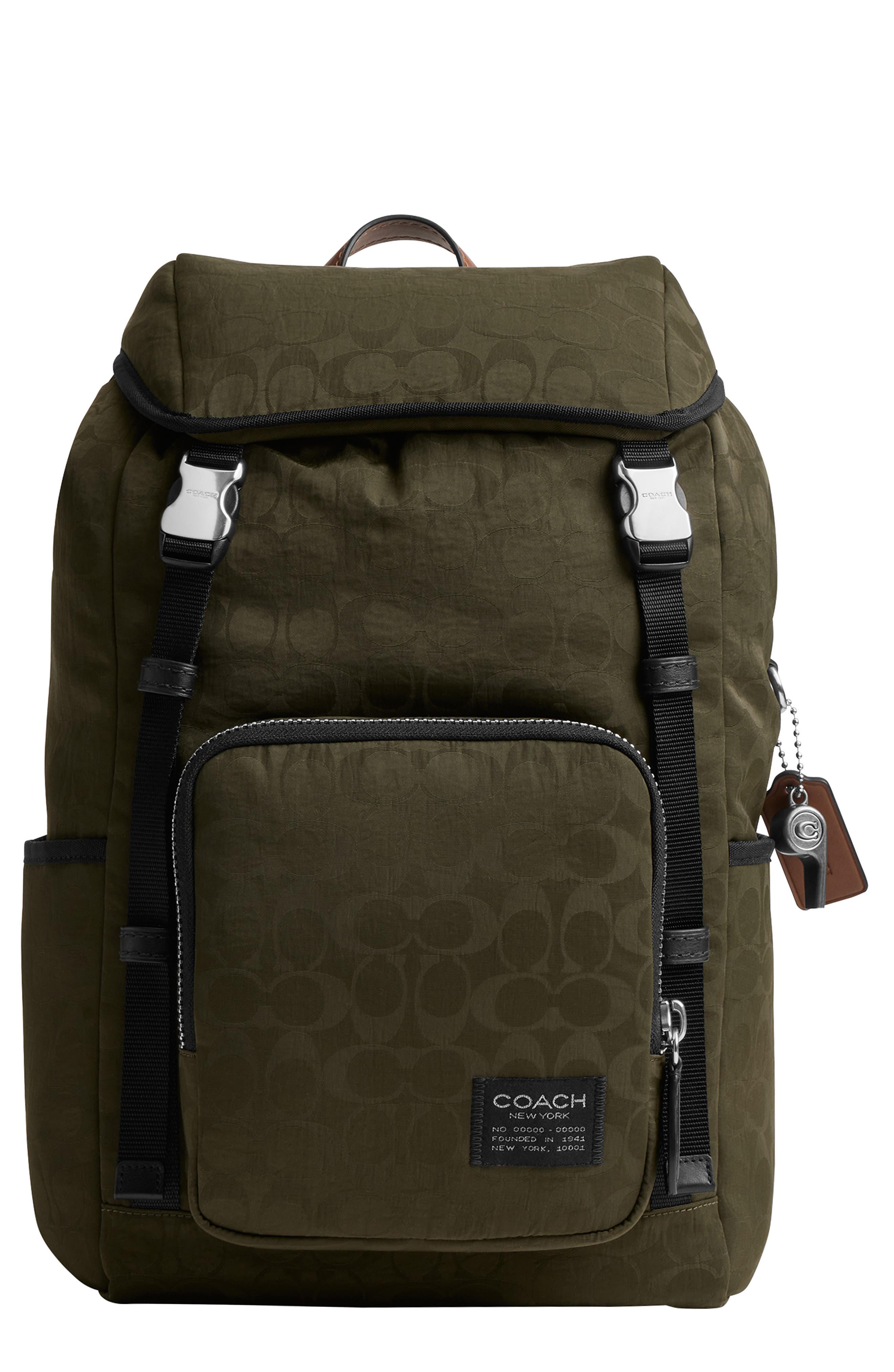 COACH Logan Backpack in Signature Nylon, Main, color, Dark Moss