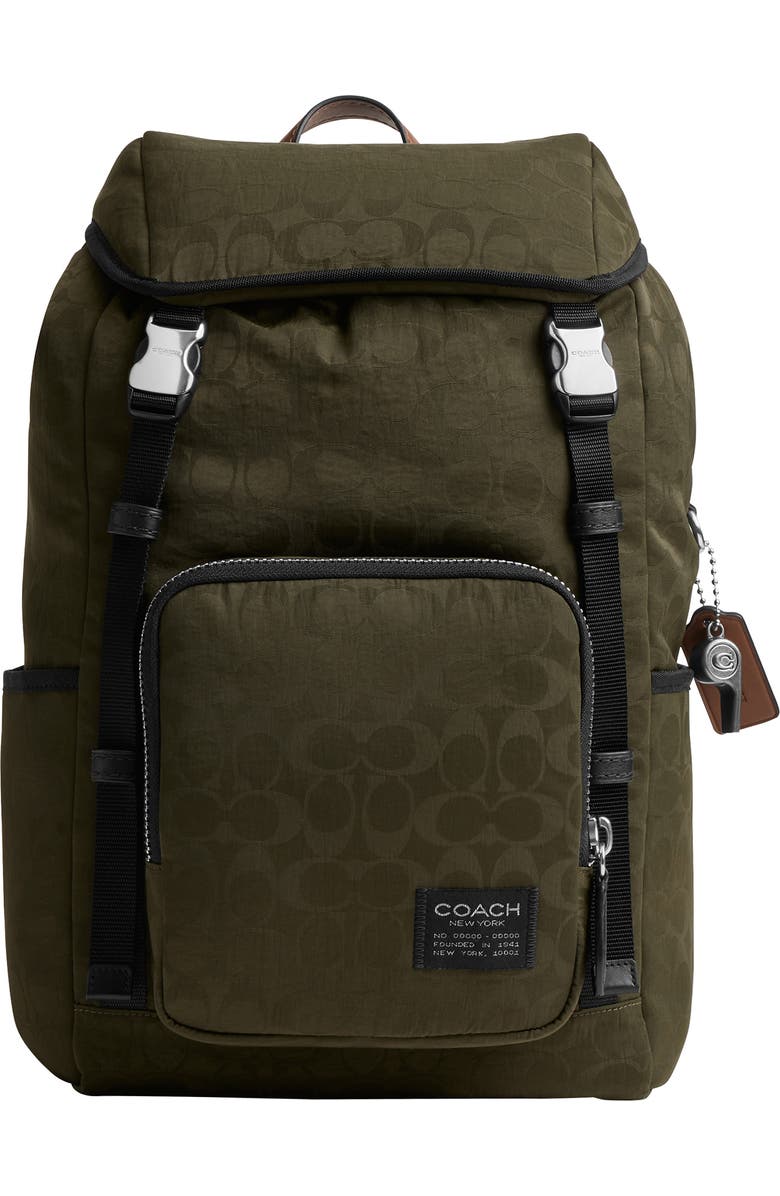 COACH Logan Backpack in Signature Nylon, Main, color, Dark Moss