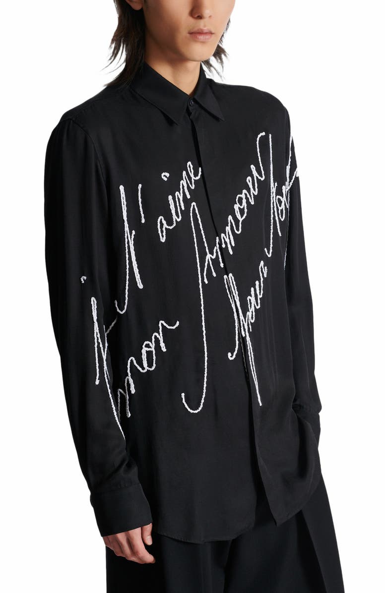 Balmain Loose Shirt With "Love Letter" Embroidery, Alternate, color, Black