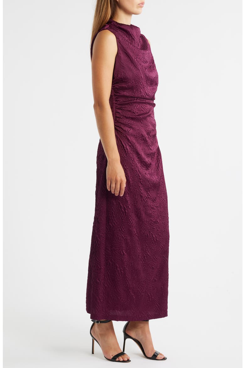 Leaf Jacquard Cowl Neck Sheath Dress, Alternate, color, BURGUNDY