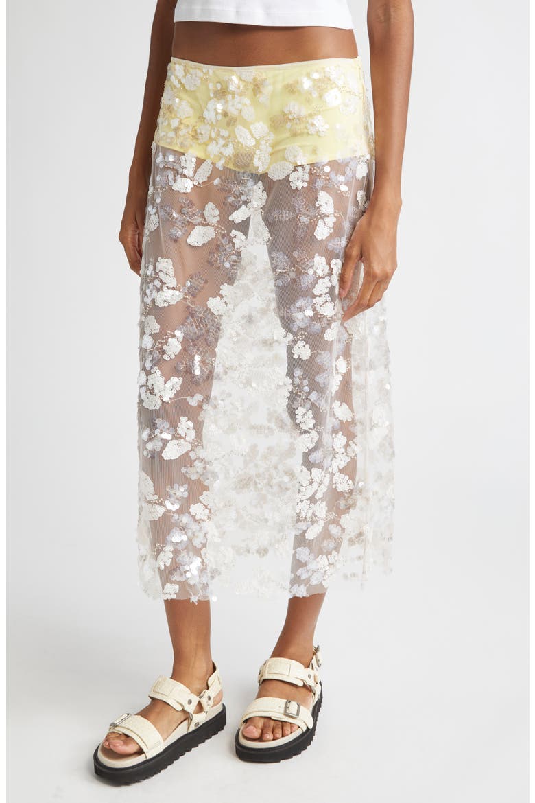 Wells Sequin Embellished Tulle Midi Skirt, Alternate, color, LIGHT YELLOW