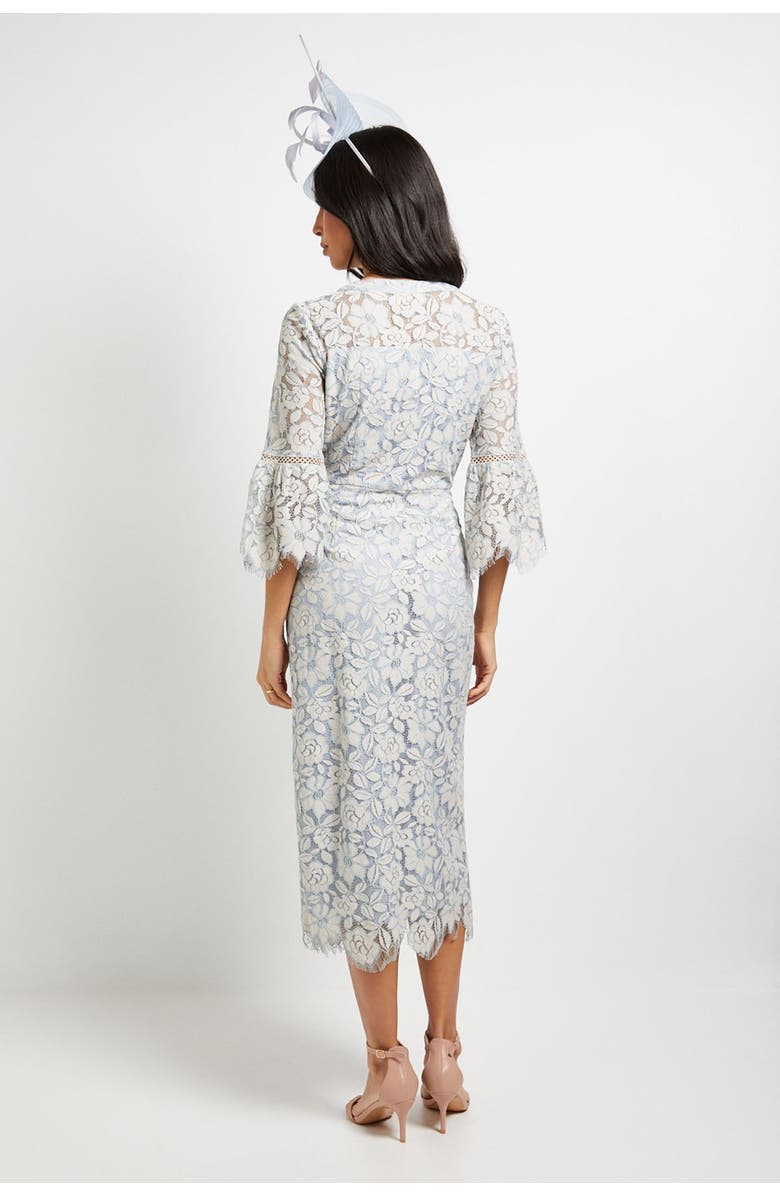Wallis Lace Button Flute Sleeve Midi Dress, Alternate, color, Blush
