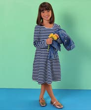 Lands' End Girls Plus Long Sleeve Gathered Waist Jersey Dress