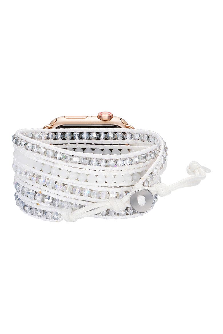 Beaded Wrap Apple Watch® Watchband, Alternate, color, SILVER / WHITE