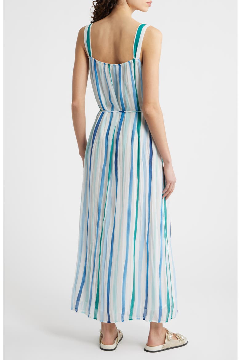 Vertical Stripe Pleated Tie Waist Midi Dress, Alternate, color, SEA GLASS BRUSH STROKE