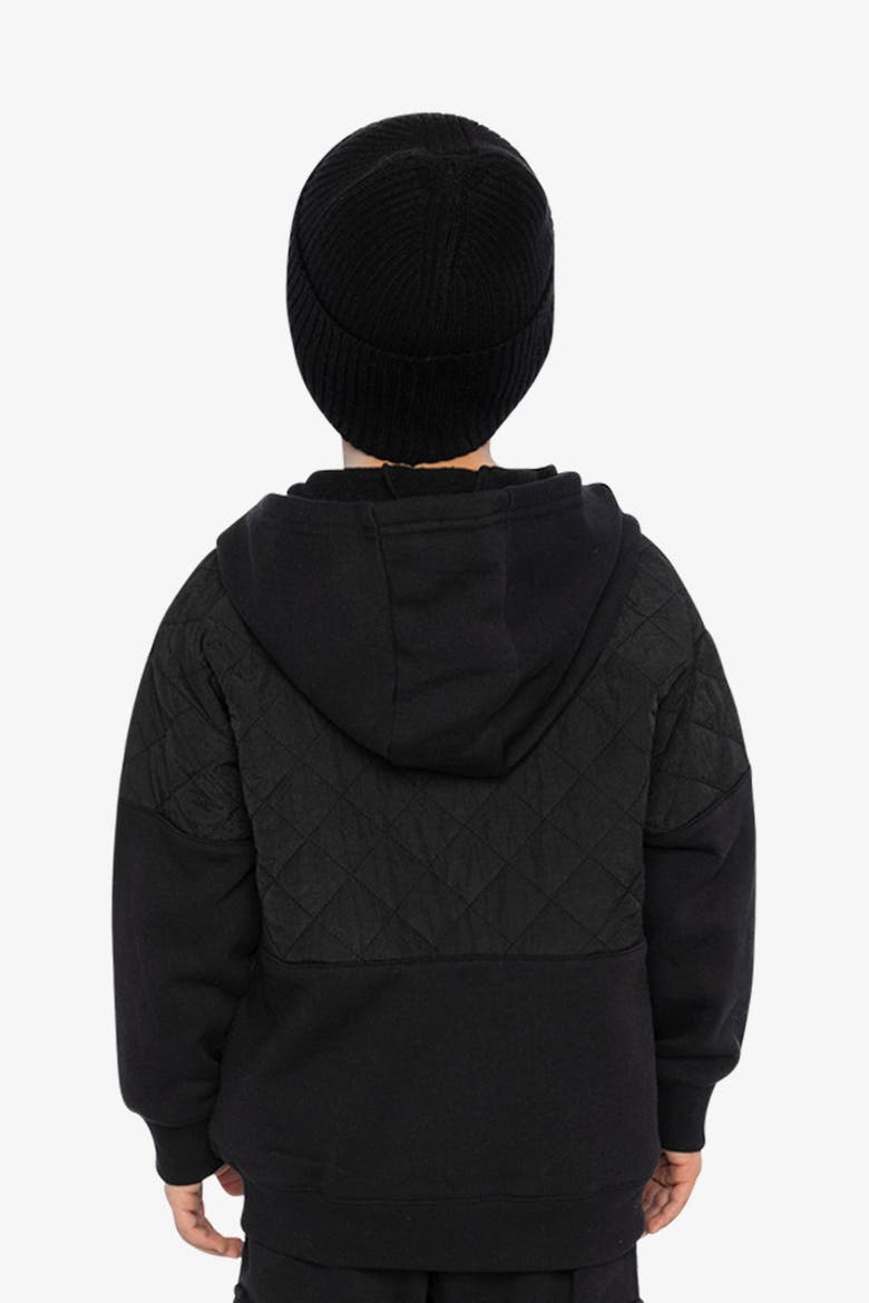 Full Zip Hooded Quilted Chest Panel Cardigan, Alternate, color, Black
