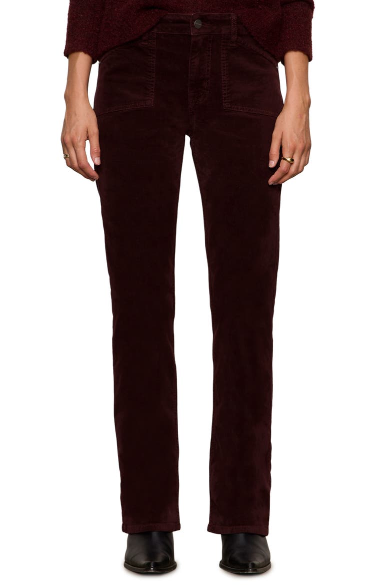 High Waist Bootcut Velveteen Pants, Main, color, DARK CRIMSON RED