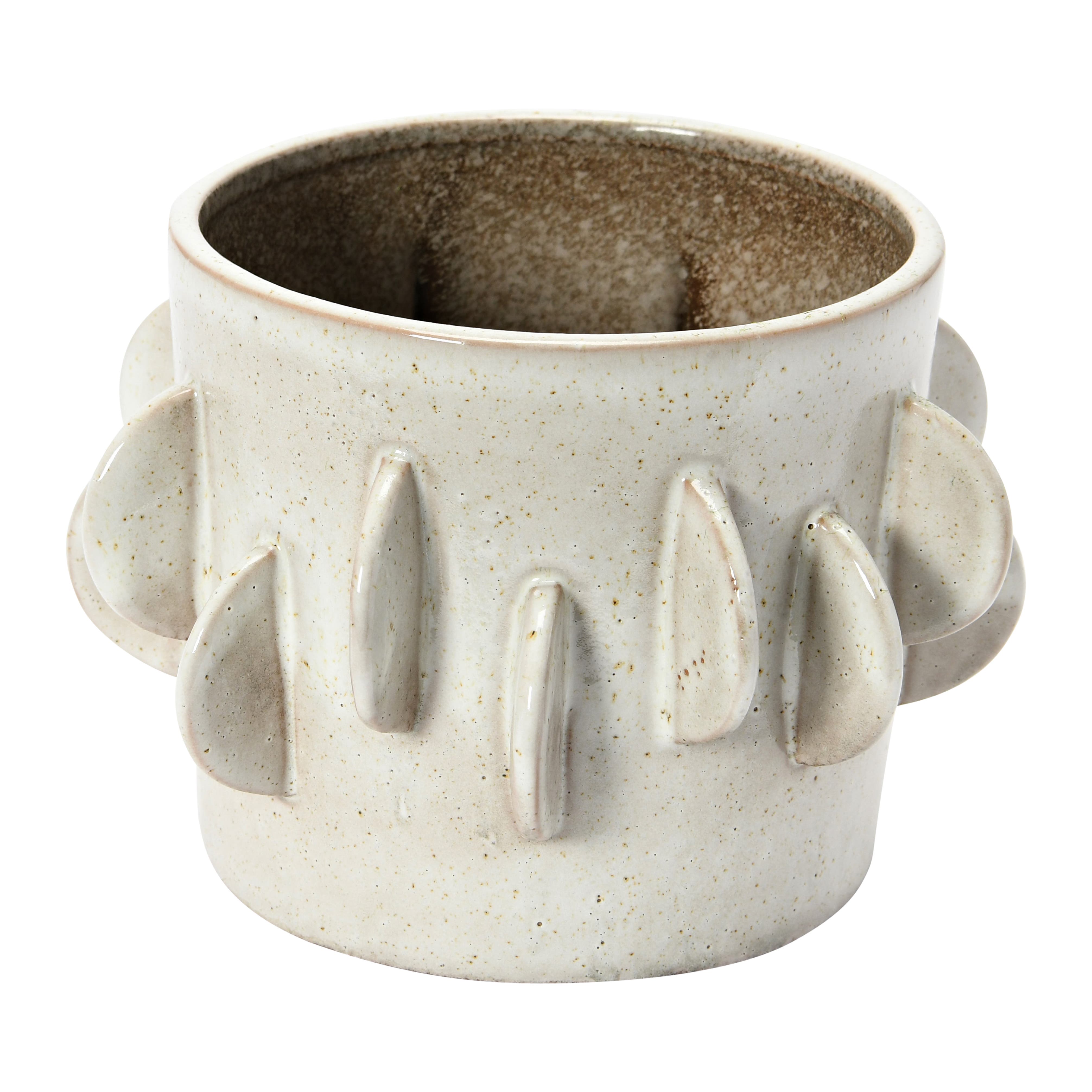 Distressed Cream Terracotta Planter with Fluted Texture
