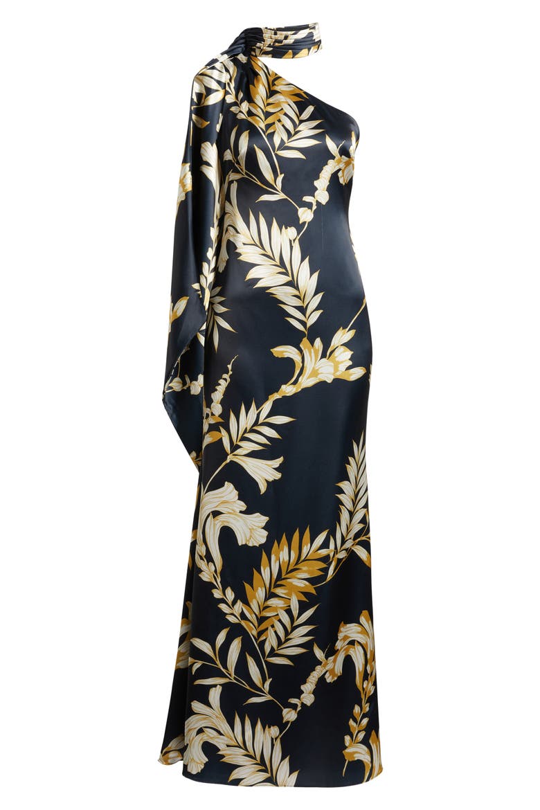 Draped Satin Gown, Alternate, color, BLACK